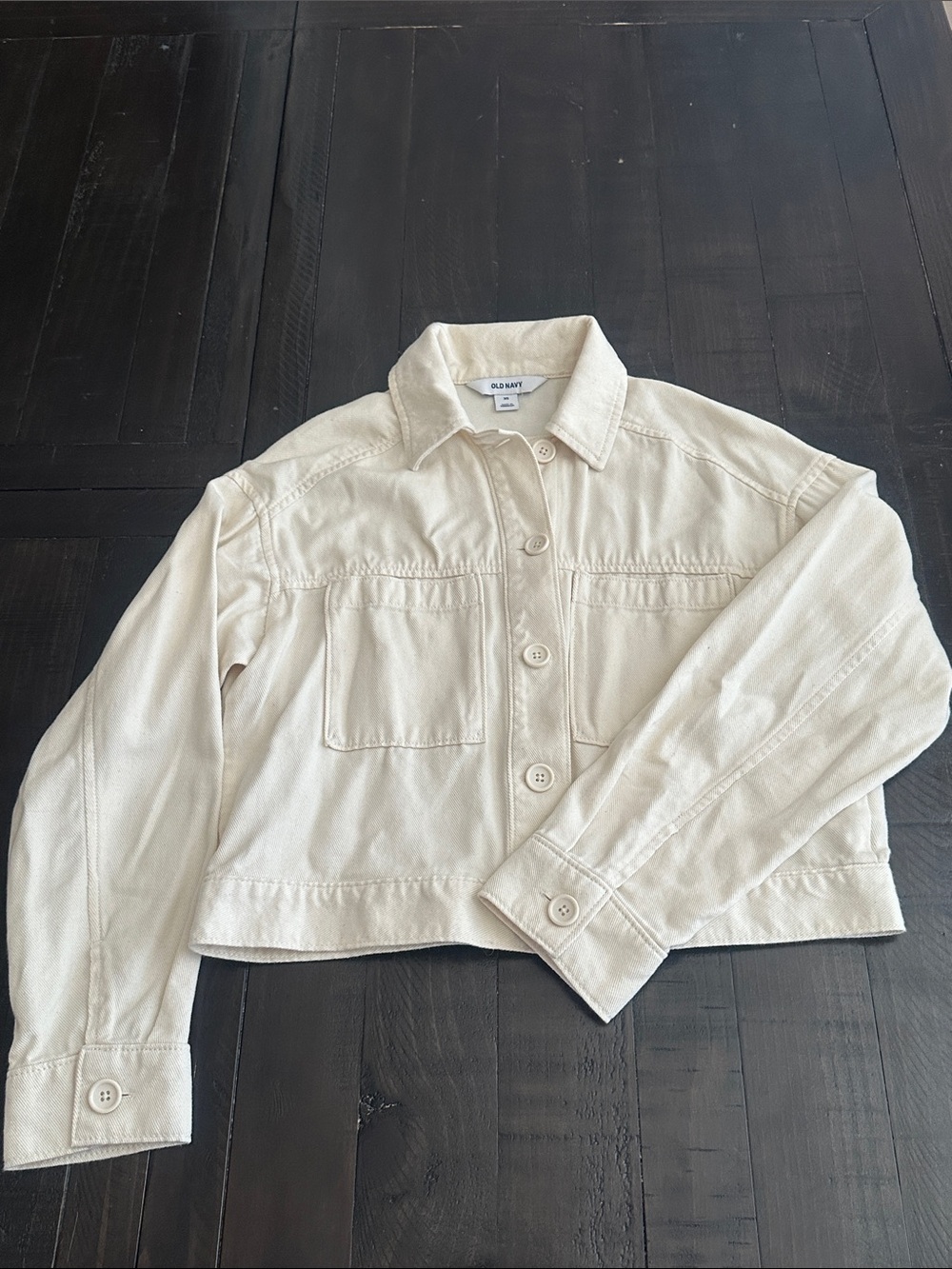 Old Navy Cream Cropped Denim Jacket